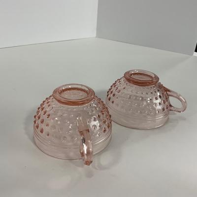 -216- GLASSWARE | Pink Hobnail Hocking Glass Co. | Cups & Saucers