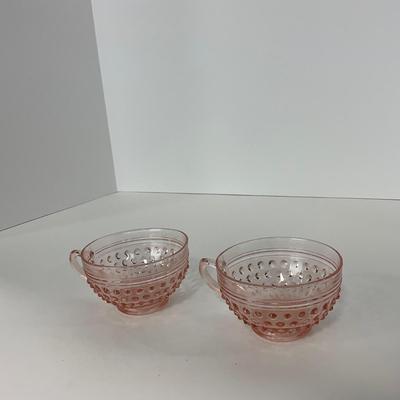 -216- GLASSWARE | Pink Hobnail Hocking Glass Co. | Cups & Saucers
