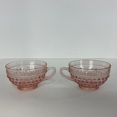 -216- GLASSWARE | Pink Hobnail Hocking Glass Co. | Cups & Saucers