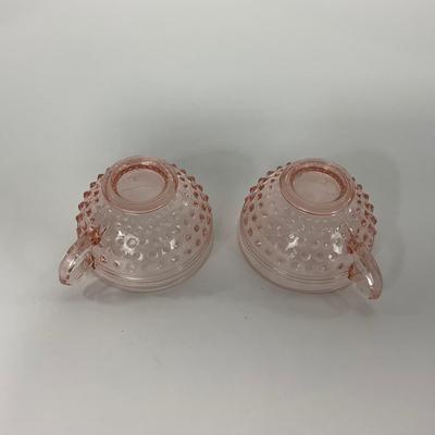 -216- GLASSWARE | Pink Hobnail Hocking Glass Co. | Cups & Saucers
