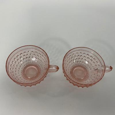 -216- GLASSWARE | Pink Hobnail Hocking Glass Co. | Cups & Saucers