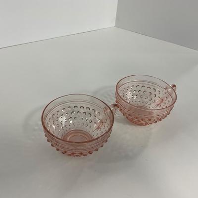 -216- GLASSWARE | Pink Hobnail Hocking Glass Co. | Cups & Saucers