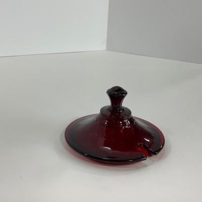 -217- GLASSWARE | Royal Ruby Anchor Hocking Glass Co. | Creamer, Sugar, & Covered Dish