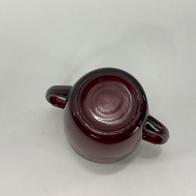 -217- GLASSWARE | Royal Ruby Anchor Hocking Glass Co. | Creamer, Sugar, & Covered Dish