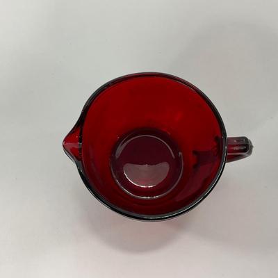 -217- GLASSWARE | Royal Ruby Anchor Hocking Glass Co. | Creamer, Sugar, & Covered Dish