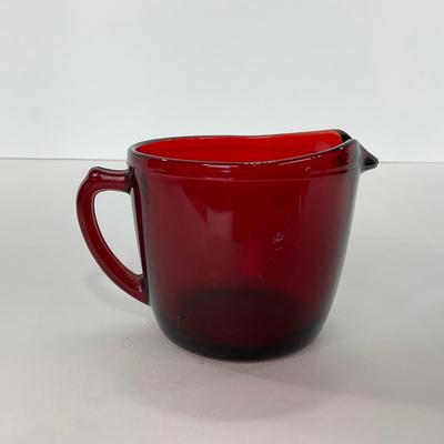 -217- GLASSWARE | Royal Ruby Anchor Hocking Glass Co. | Creamer, Sugar, & Covered Dish