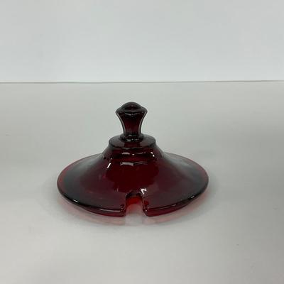 -217- GLASSWARE | Royal Ruby Anchor Hocking Glass Co. | Creamer, Sugar, & Covered Dish