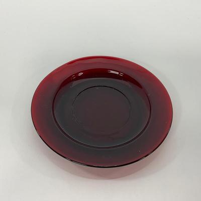 -217- GLASSWARE | Royal Ruby Anchor Hocking Glass Co. | Creamer, Sugar, & Covered Dish