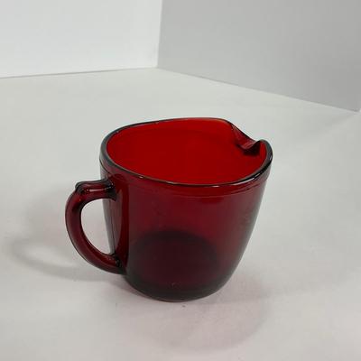 -217- GLASSWARE | Royal Ruby Anchor Hocking Glass Co. | Creamer, Sugar, & Covered Dish