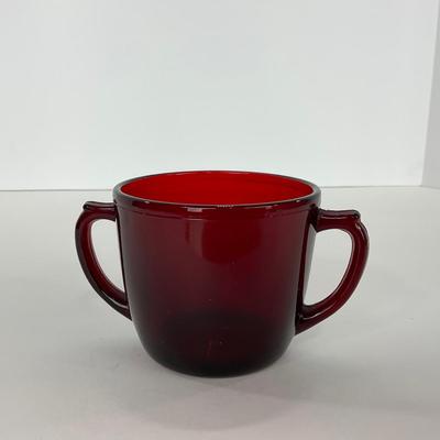 -217- GLASSWARE | Royal Ruby Anchor Hocking Glass Co. | Creamer, Sugar, & Covered Dish