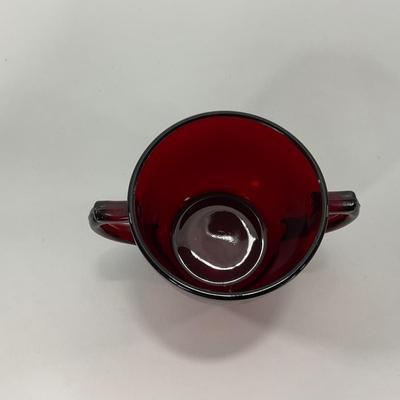 -217- GLASSWARE | Royal Ruby Anchor Hocking Glass Co. | Creamer, Sugar, & Covered Dish