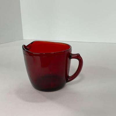 -217- GLASSWARE | Royal Ruby Anchor Hocking Glass Co. | Creamer, Sugar, & Covered Dish