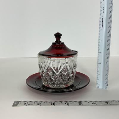 -217- GLASSWARE | Royal Ruby Anchor Hocking Glass Co. | Creamer, Sugar, & Covered Dish