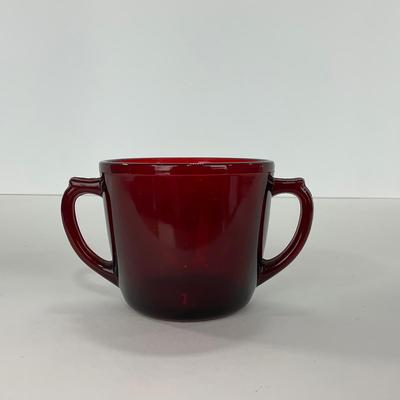 -217- GLASSWARE | Royal Ruby Anchor Hocking Glass Co. | Creamer, Sugar, & Covered Dish