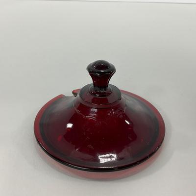 -217- GLASSWARE | Royal Ruby Anchor Hocking Glass Co. | Creamer, Sugar, & Covered Dish