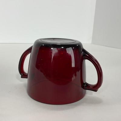 -217- GLASSWARE | Royal Ruby Anchor Hocking Glass Co. | Creamer, Sugar, & Covered Dish