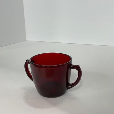 -217- GLASSWARE | Royal Ruby Anchor Hocking Glass Co. | Creamer, Sugar, & Covered Dish