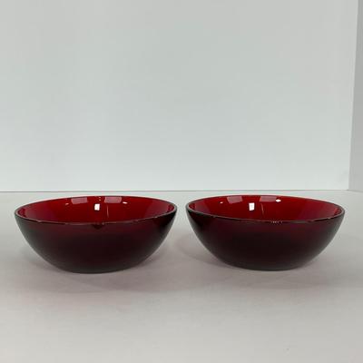 -218- GLASSWARE | Royal Ruby Anchor Hocking Glass Co. | Large Bowl & Small Bowls