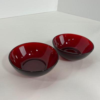 -218- GLASSWARE | Royal Ruby Anchor Hocking Glass Co. | Large Bowl & Small Bowls