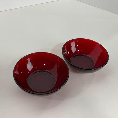 -218- GLASSWARE | Royal Ruby Anchor Hocking Glass Co. | Large Bowl & Small Bowls