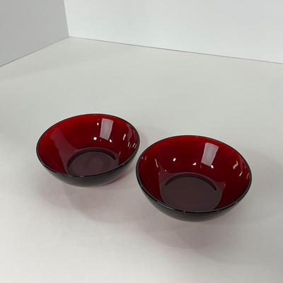 -218- GLASSWARE | Royal Ruby Anchor Hocking Glass Co. | Large Bowl & Small Bowls