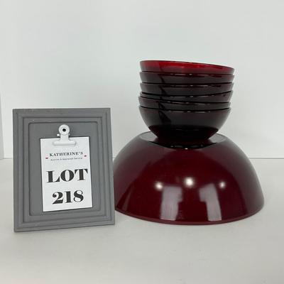 -218- GLASSWARE | Royal Ruby Anchor Hocking Glass Co. | Large Bowl & Small Bowls