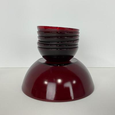 -218- GLASSWARE | Royal Ruby Anchor Hocking Glass Co. | Large Bowl & Small Bowls