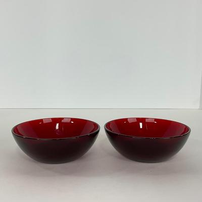 -218- GLASSWARE | Royal Ruby Anchor Hocking Glass Co. | Large Bowl & Small Bowls
