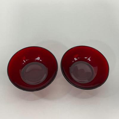 -218- GLASSWARE | Royal Ruby Anchor Hocking Glass Co. | Large Bowl & Small Bowls