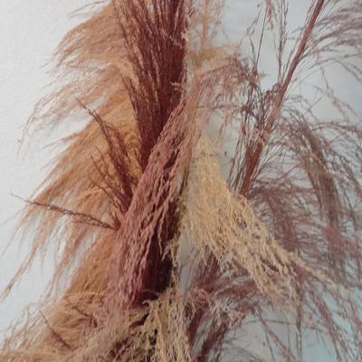 Vintage 1980's Wicker Amphora Floor Vase with dried Colored Pampas grass