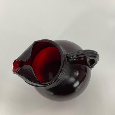 -219- GLASSWARE | Royal Ruby Anchor Hocking Glass Co. | Small & Large Tilted Ball Pitcher