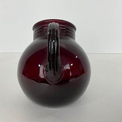 -219- GLASSWARE | Royal Ruby Anchor Hocking Glass Co. | Small & Large Tilted Ball Pitcher