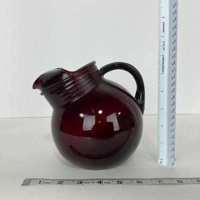 -219- GLASSWARE | Royal Ruby Anchor Hocking Glass Co. | Small & Large Tilted Ball Pitcher
