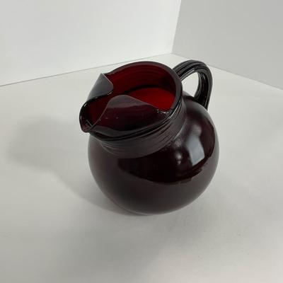 -219- GLASSWARE | Royal Ruby Anchor Hocking Glass Co. | Small & Large Tilted Ball Pitcher