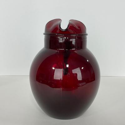 -219- GLASSWARE | Royal Ruby Anchor Hocking Glass Co. | Small & Large Tilted Ball Pitcher