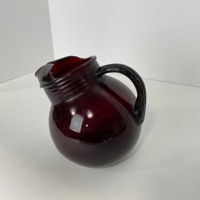-219- GLASSWARE | Royal Ruby Anchor Hocking Glass Co. | Small & Large Tilted Ball Pitcher