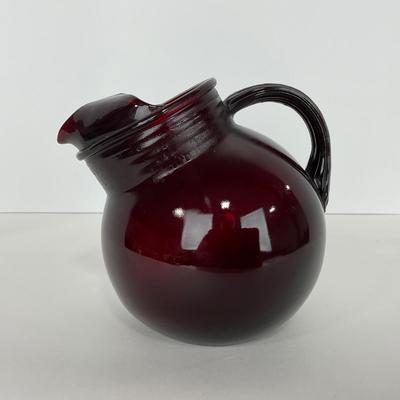 -219- GLASSWARE | Royal Ruby Anchor Hocking Glass Co. | Small & Large Tilted Ball Pitcher