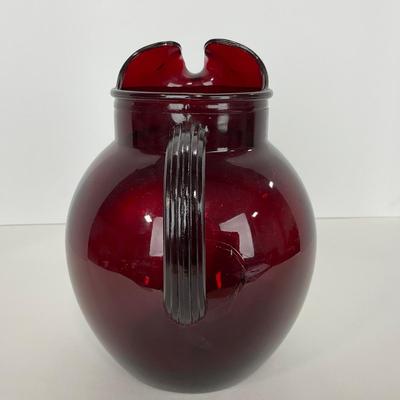 -219- GLASSWARE | Royal Ruby Anchor Hocking Glass Co. | Small & Large Tilted Ball Pitcher