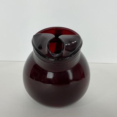 -219- GLASSWARE | Royal Ruby Anchor Hocking Glass Co. | Small & Large Tilted Ball Pitcher