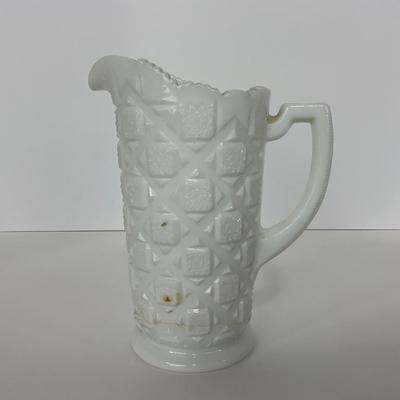 -229- GLASSWARE | Westmoreland Milk Glass Paneled Grape Pitcher