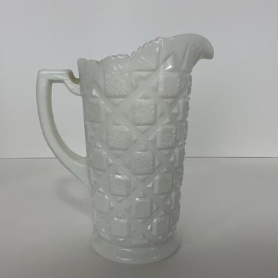 -229- GLASSWARE | Westmoreland Milk Glass Paneled Grape Pitcher