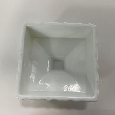 -230- GLASSWARE | Westmoreland Milk Glass Old Quilt Square | Covered Compotes
