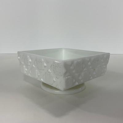 -230- GLASSWARE | Westmoreland Milk Glass Old Quilt Square | Covered Compotes