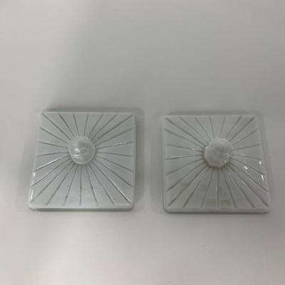 -230- GLASSWARE | Westmoreland Milk Glass Old Quilt Square | Covered Compotes