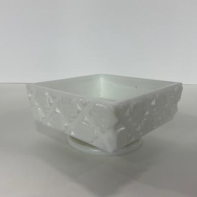 -230- GLASSWARE | Westmoreland Milk Glass Old Quilt Square | Covered Compotes