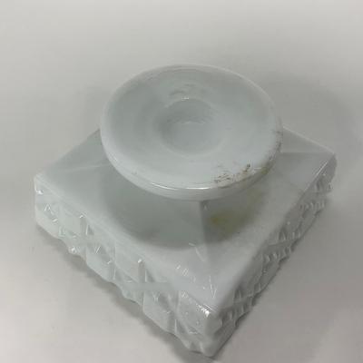 -230- GLASSWARE | Westmoreland Milk Glass Old Quilt Square | Covered Compotes