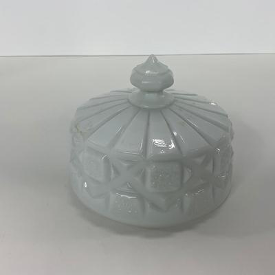 -231- GLASSWARE | Westmoreland Milk Glass Old Quilt | Butter Dish