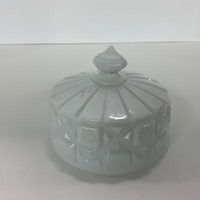 -231- GLASSWARE | Westmoreland Milk Glass Old Quilt | Butter Dish