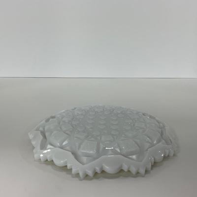 -231- GLASSWARE | Westmoreland Milk Glass Old Quilt | Butter Dish