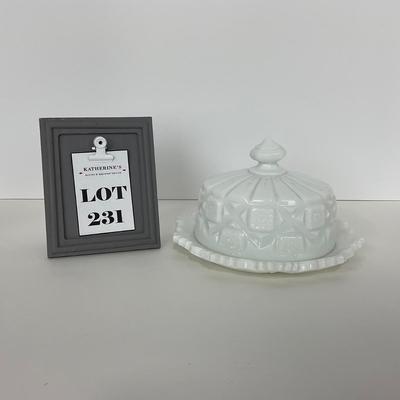 -231- GLASSWARE | Westmoreland Milk Glass Old Quilt | Butter Dish
